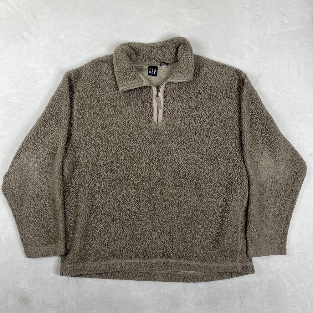 Gap Sweatshirt Mens Large Brown Sherpa 1/4 Zip Heavyweight Pullover Fleece Y2K